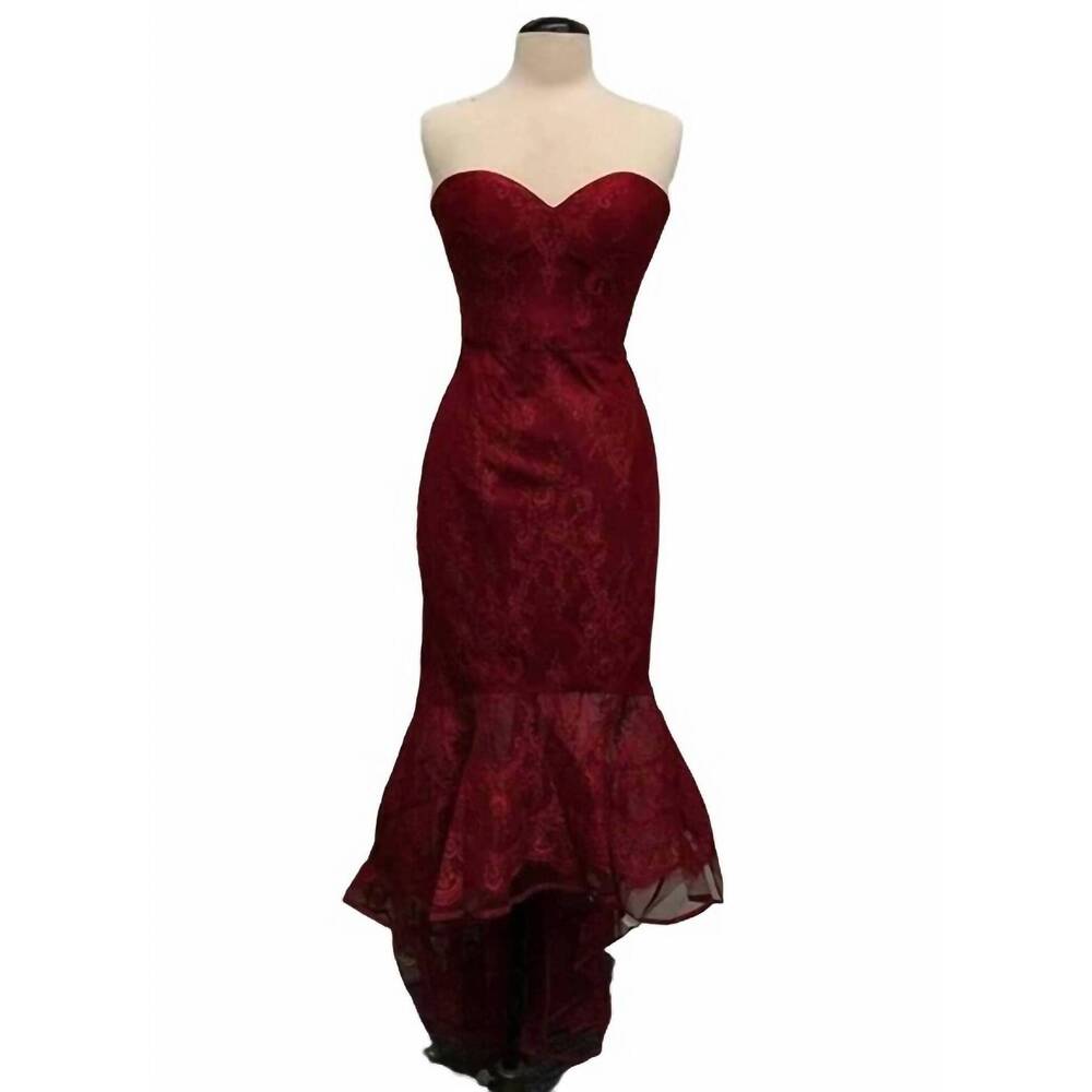 Strapless Burgundy Lace Mermaid Dress